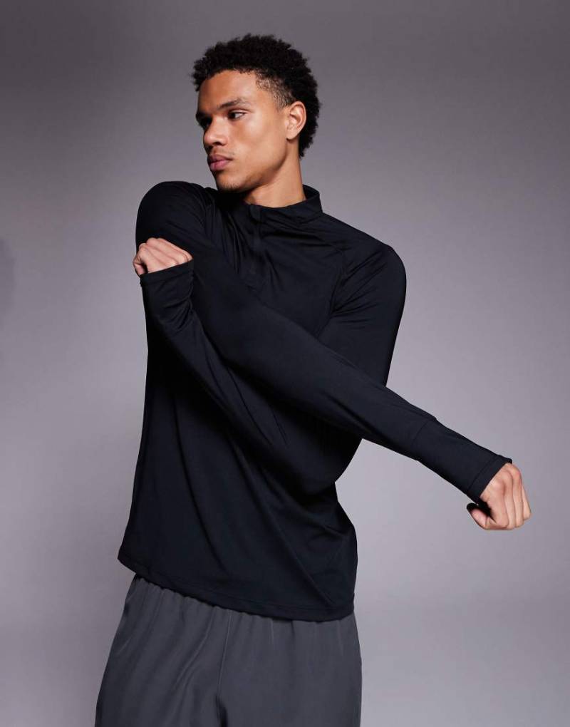 4505 - Langärmliges Baselayer-Laufoberteil im Slim-Fit-Design in Schwarz mit kurzem Reißverschluss von 4505