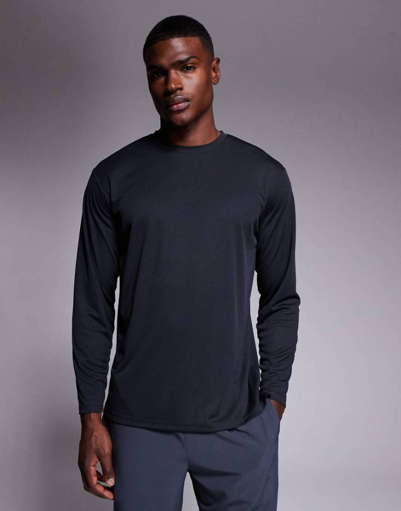 4505 - Langärmliges Relaxed-Fit-Lauf-T-Shirt aus schnelltrocknendem Funktions-Netzstoff in Schwarz von 4505