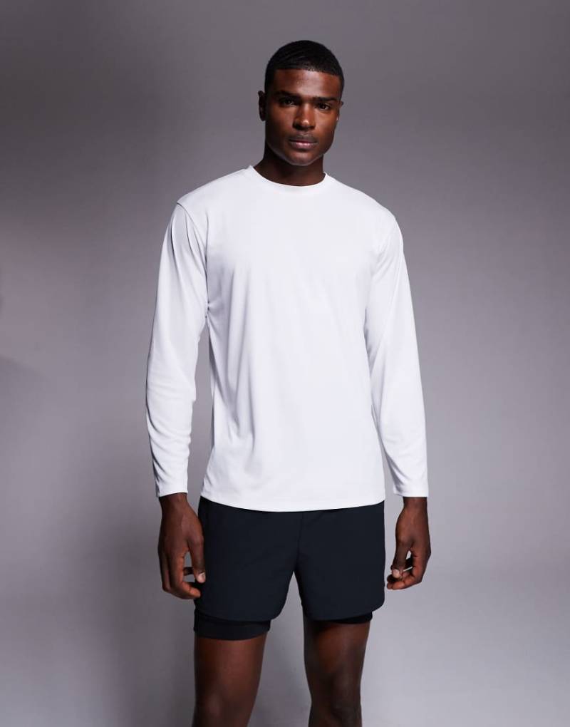 4505 - Langärmliges Relaxed-Fit-Lauf-T-Shirt aus schnelltrocknendem Funktions-Netzstoff in Weiß von 4505