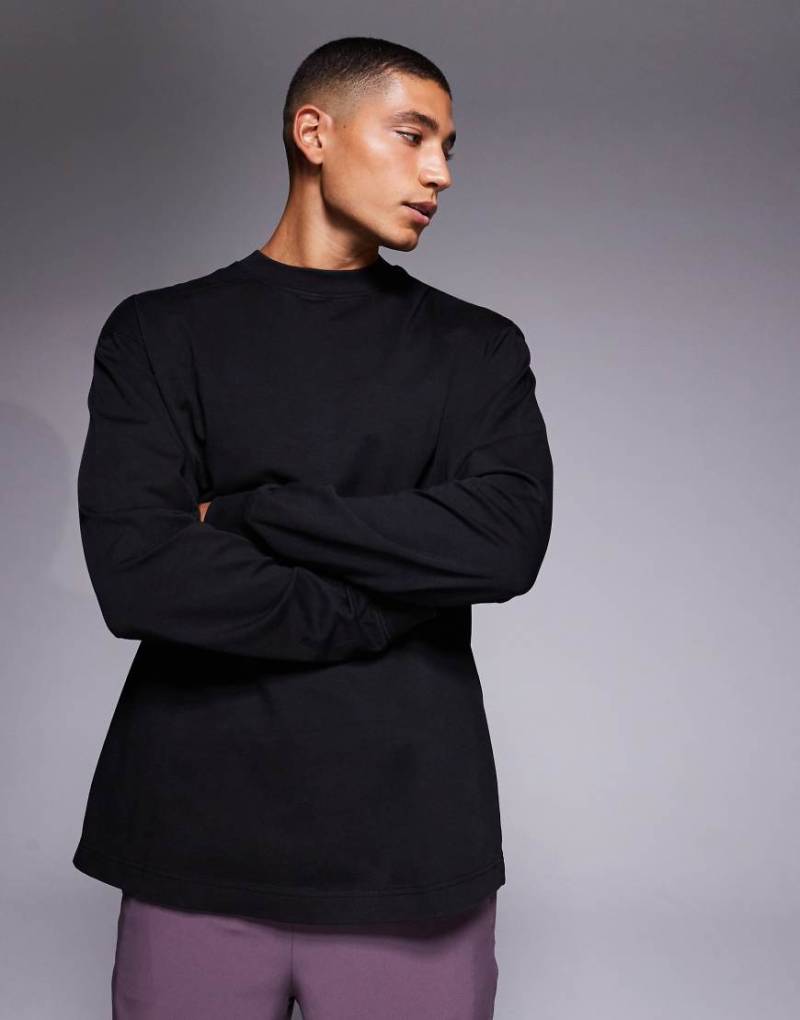 4505 - Langärmliges Trainings-T-Shirt aus Baumwolle in verwaschenem Schwarz mit schnell trocknendem Finish und Oversize-Passform von 4505