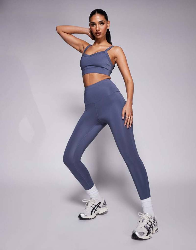 4505 - Laufleggings in Kornblumenblau mit hohem Bund und Handytasche mit Reißverschluss von 4505