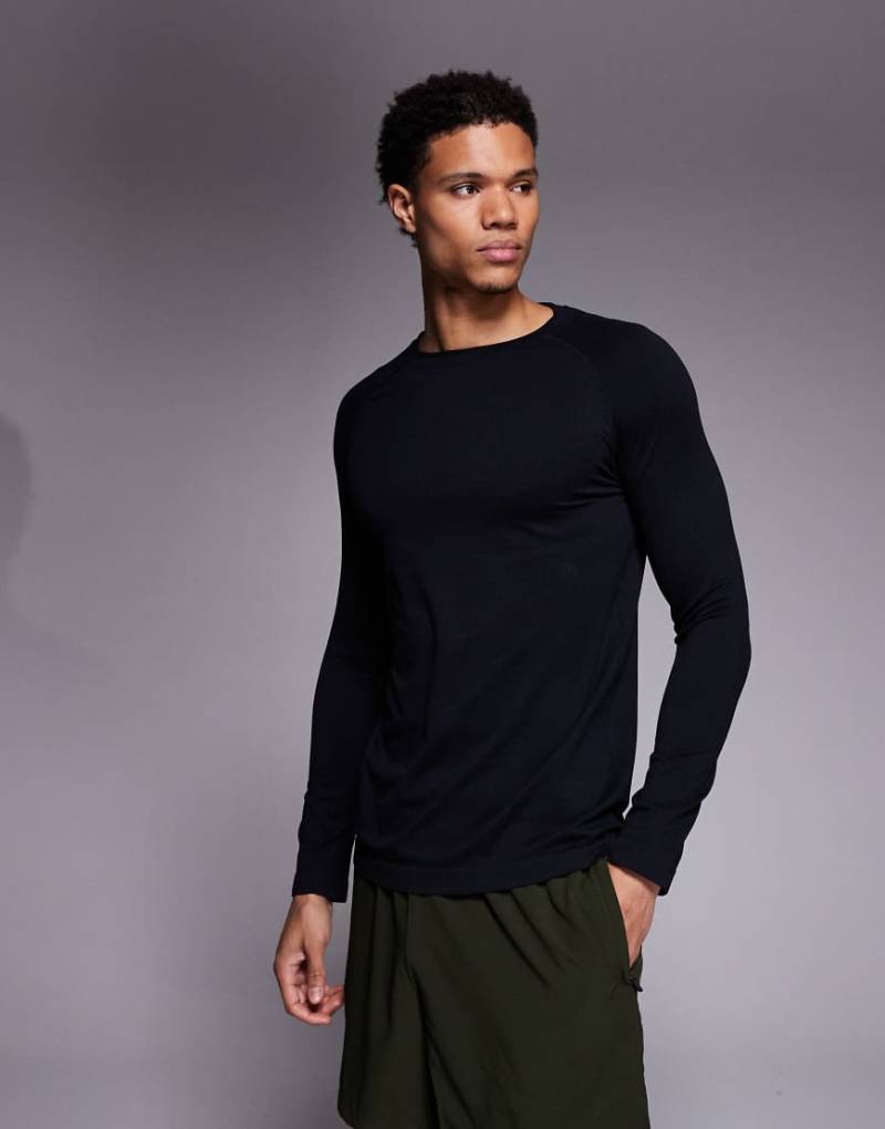 4505 - Leichtes, langärmliges Baselayer-Oberteil im Slim-Fit-Design aus nahtlosem Netzstoff in Schwarz von 4505
