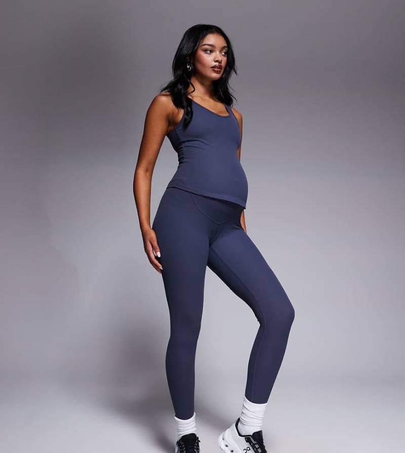 4505 Maternity - Weiche, gerippte Sport-Leggings in Blaugrau mit hohem Bund von 4505