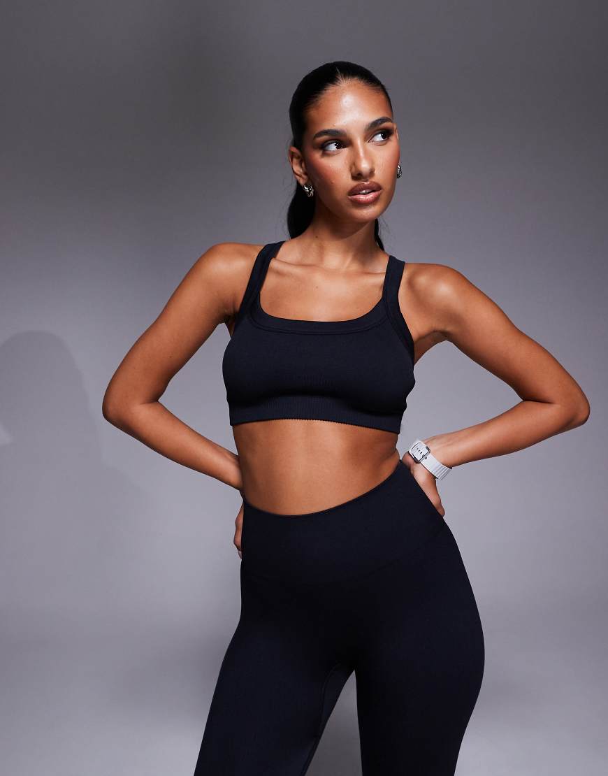 4505 - Nahtloser, formender Sport-BH in Schwarz mit mittlerer Stützfunktion und verstellbaren Trägern von 4505