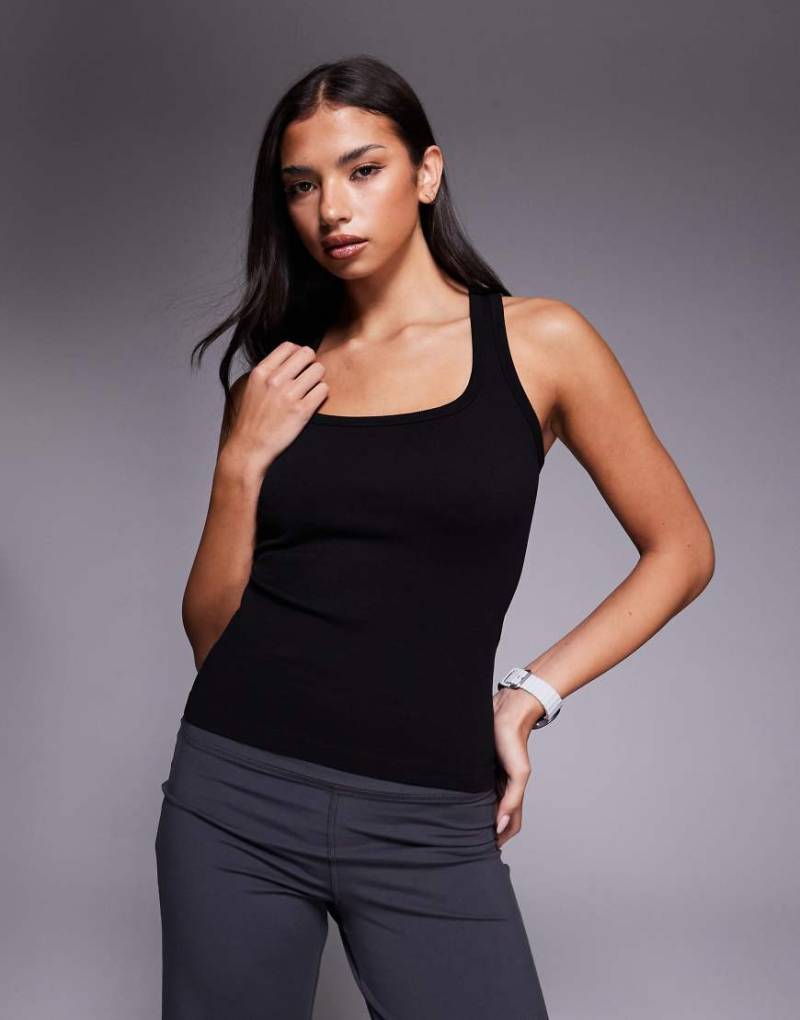 4505 - Nahtloses, geripptes Sport-Trägertop in Schwarz mit U-Ausschnitt und Racerback von 4505