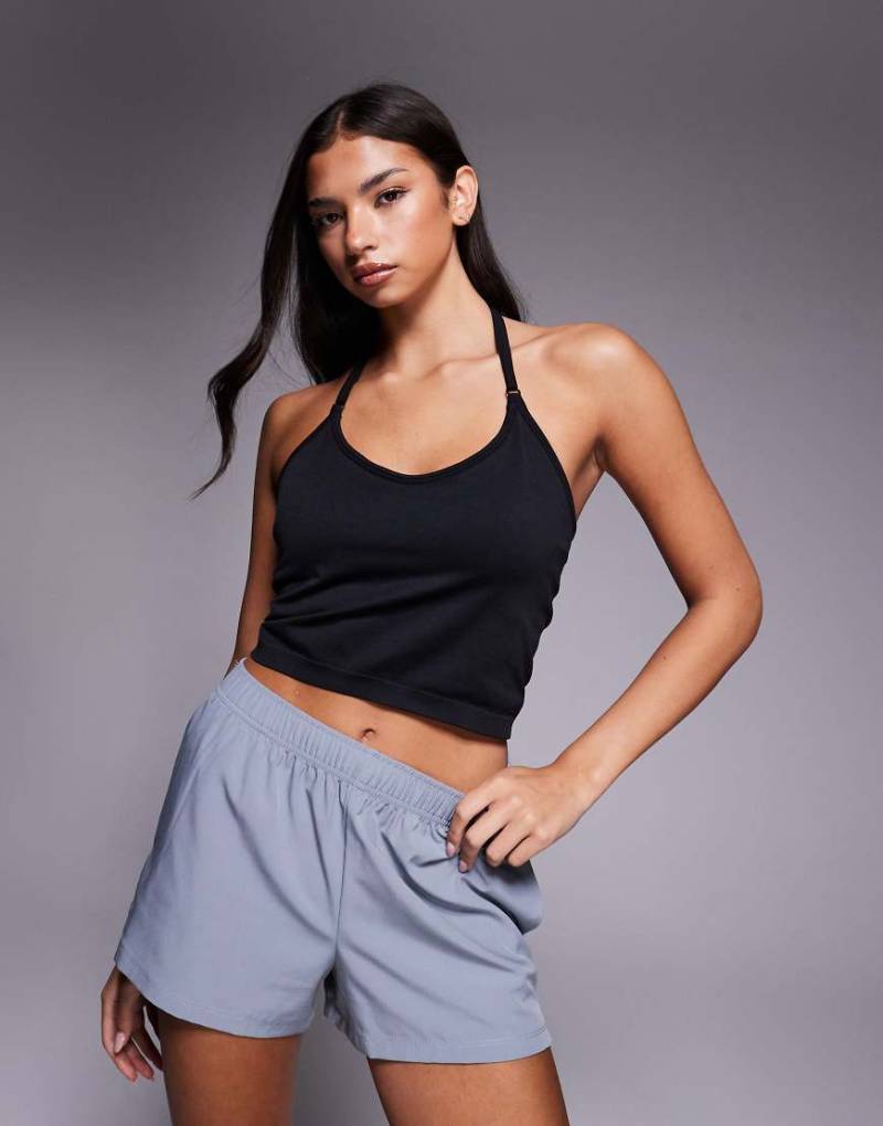 4505 - Nahtloses Neckholder-Oberteil in Schwarz mit integriertem BH von 4505