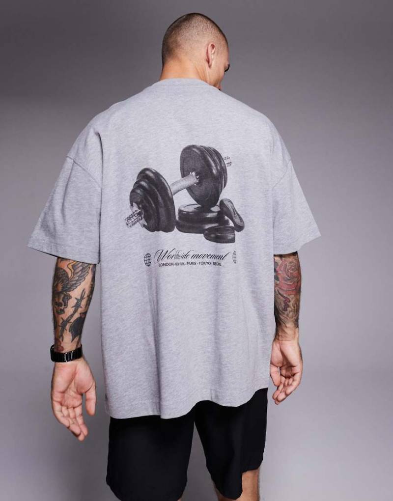 4505 - Oversize-T-Shirt aus schwerer Baumwolle in Grau meliert mit schnell trocknendem Finish und Grafik hinten von 4505