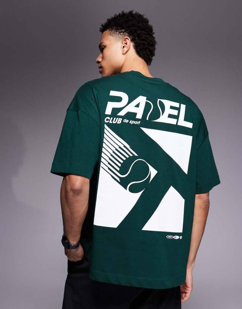 4505 - Padel - Schweres Oversize-T-Shirt in Piniengrün mit Grafikmotiv hinten von 4505