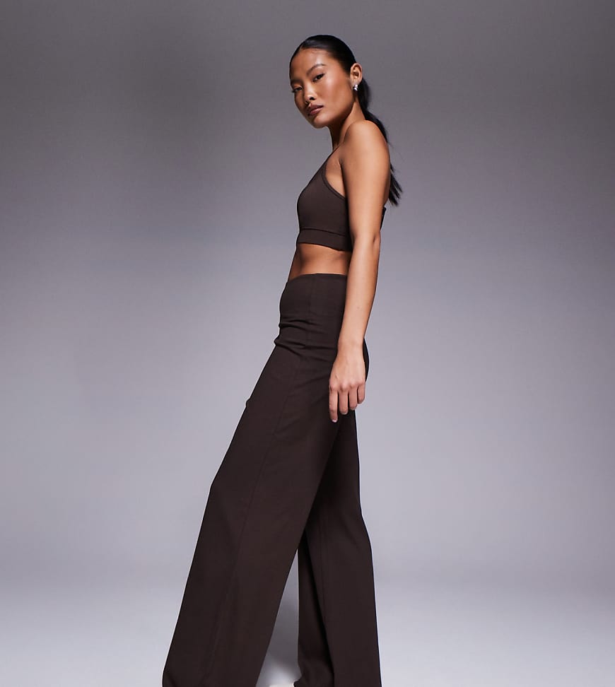 4505 Petite - Icon - Weiche Tanzhose in Schokobraun mit weitem Bein und hohem Bund-Brown von 4505