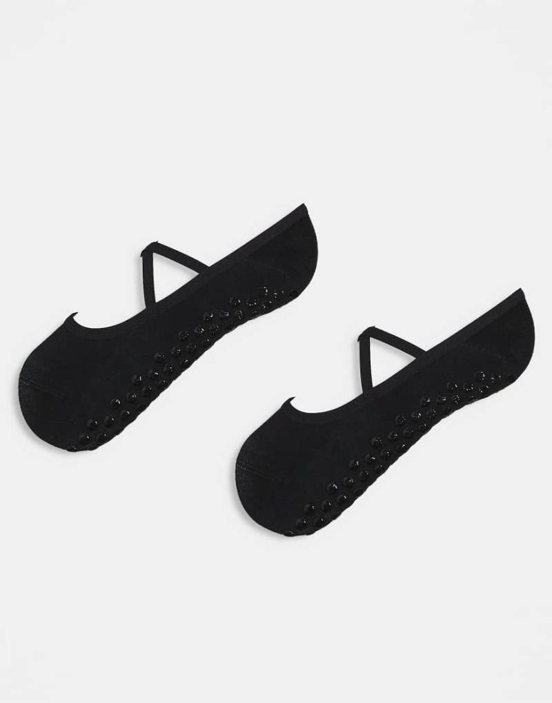 4505 - Pilates - 2er-Pack rutschfeste Socken mit elastischen Bändern in Schwarz von 4505