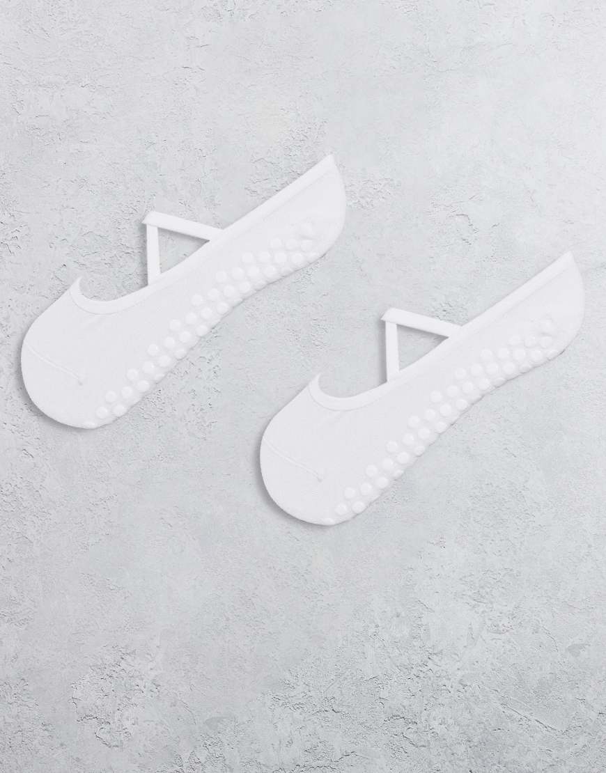 4505 - Pilates - 2er-Pack rutschfeste Socken mit elastischen Bändern in Weiß von 4505