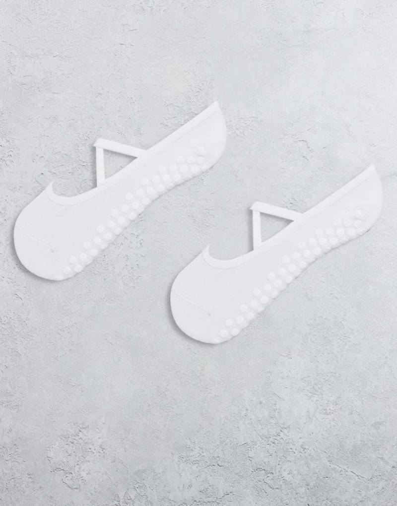 4505 - Pilates - 2er-Pack rutschfeste Socken mit elastischen Bändern in Weiß von 4505