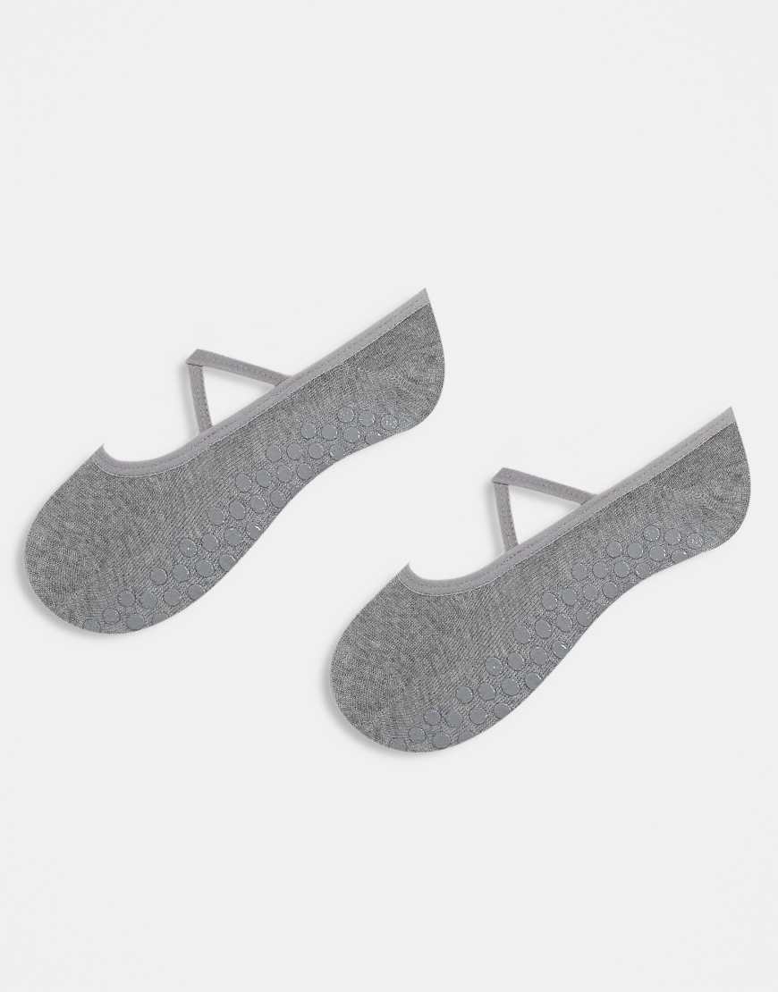 4505 - Pilates - 2er-Pack rutschfeste Socken mit elastischen Bändern in meliertem Grau von 4505