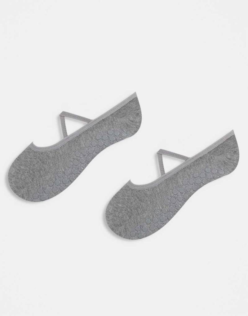 4505 - Pilates - 2er-Pack rutschfeste Socken mit elastischen Bändern in meliertem Grau von 4505