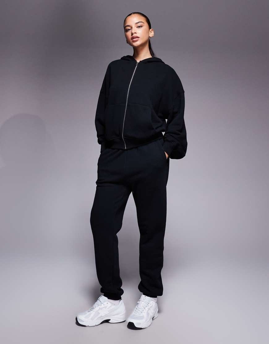 4505 - Rest Day - Schwere Baumwoll-Jogginghose in Schwarz mit niedrigem Bund und Bündchen, 420g/m² von 4505