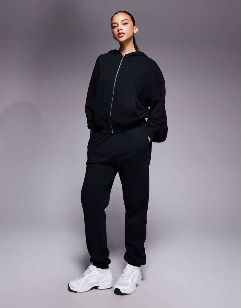 4505 - Rest Day - Schwere Baumwoll-Jogginghose in Schwarz mit niedrigem Bund und Bündchen, 420g/m² von 4505