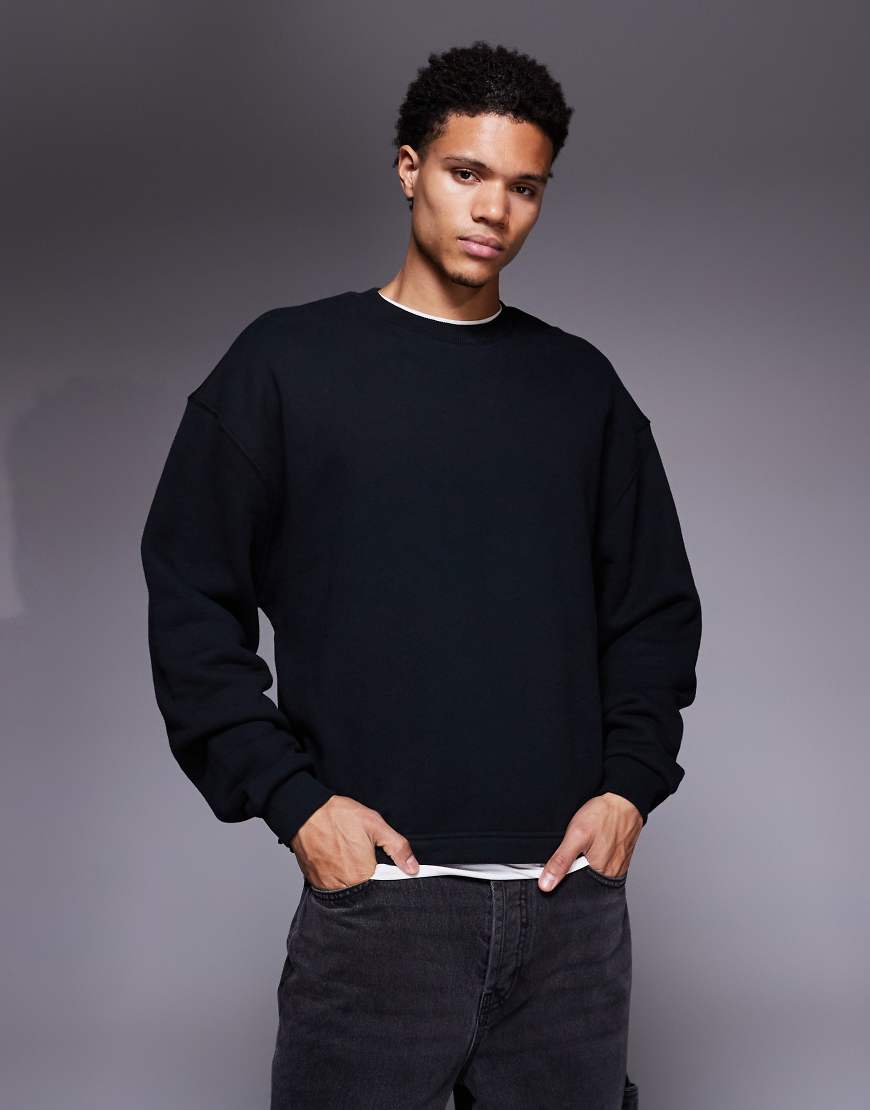 4505 - Rest Day - Kastiges Oversize-Sweatshirt aus schwerer Baumwolle in verwaschenem Schwarz, 420 g/m² von 4505