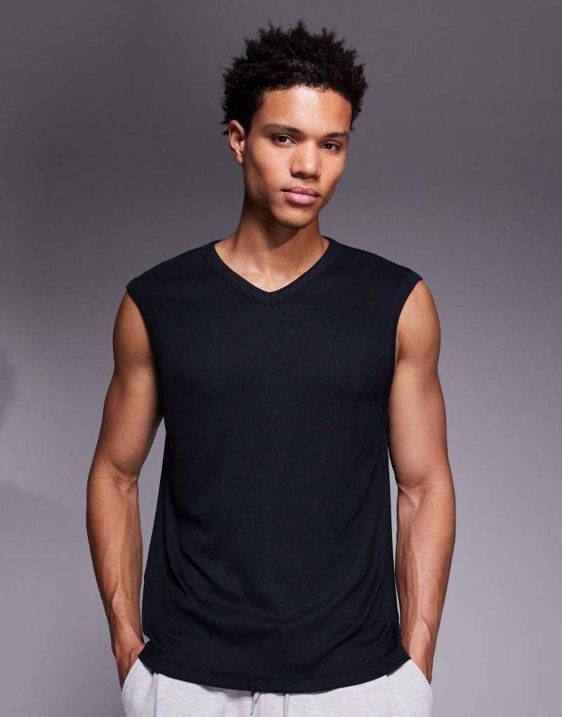 4505 - Rest Day - Slim-Fit-Trägertop aus ultraweichem, geripptem Modal in Schwarz mit V-Ausschnitt von 4505