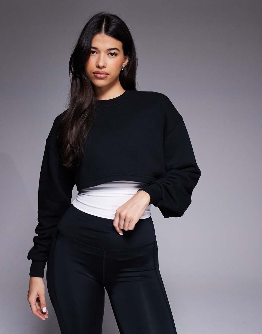 4505 - Rest Day - Schweres, kastiges Cropped-Sweatshirt aus Baumwolle in verwaschenem Schwarz, 420 g/m² von 4505