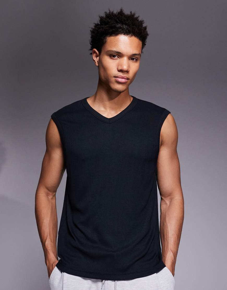 4505 - Rest Day - Slim-Fit-Trägertop aus ultraweichem, geripptem Modal in Schwarz mit V-Ausschnitt von 4505