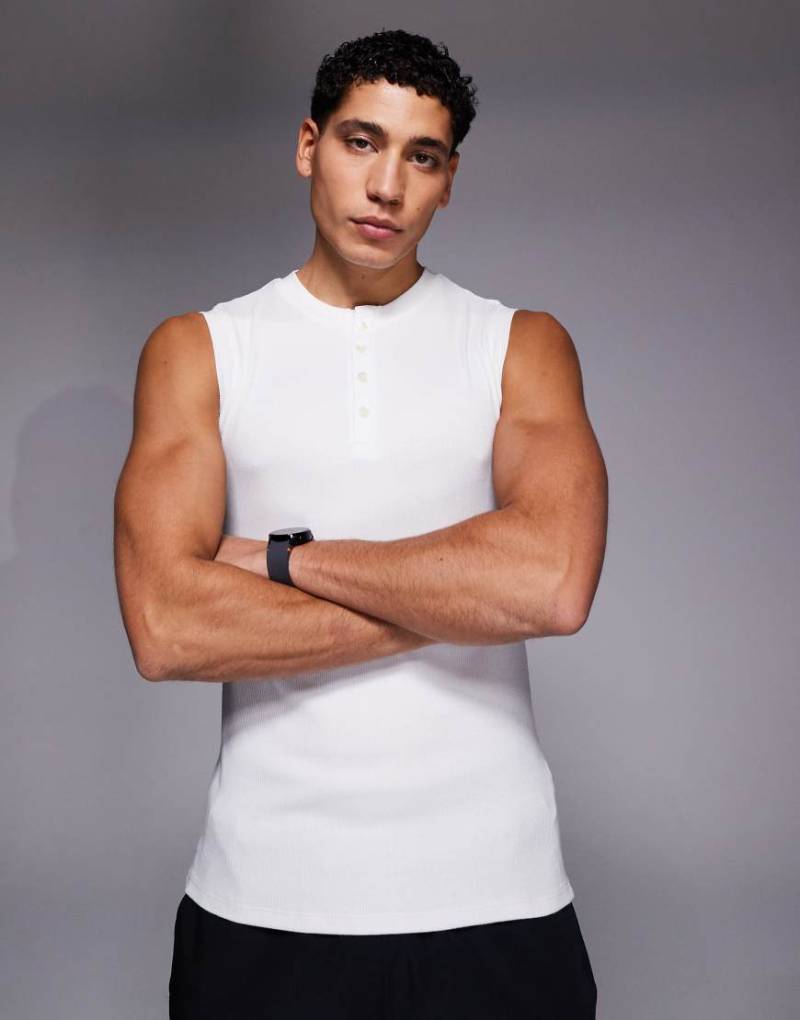 4505 - Rest Day - Slim-Fit-Trägertop aus ultraweichem, geripptem Modal in Weiß mit Henley-Kragen von 4505