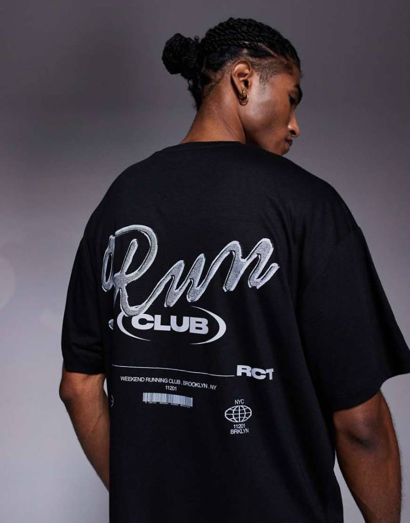 4505 - Run Club - Trainings-T-Shirt aus schnell trocknendem Netzstoff in Schwarz mit Rückenprint von 4505
