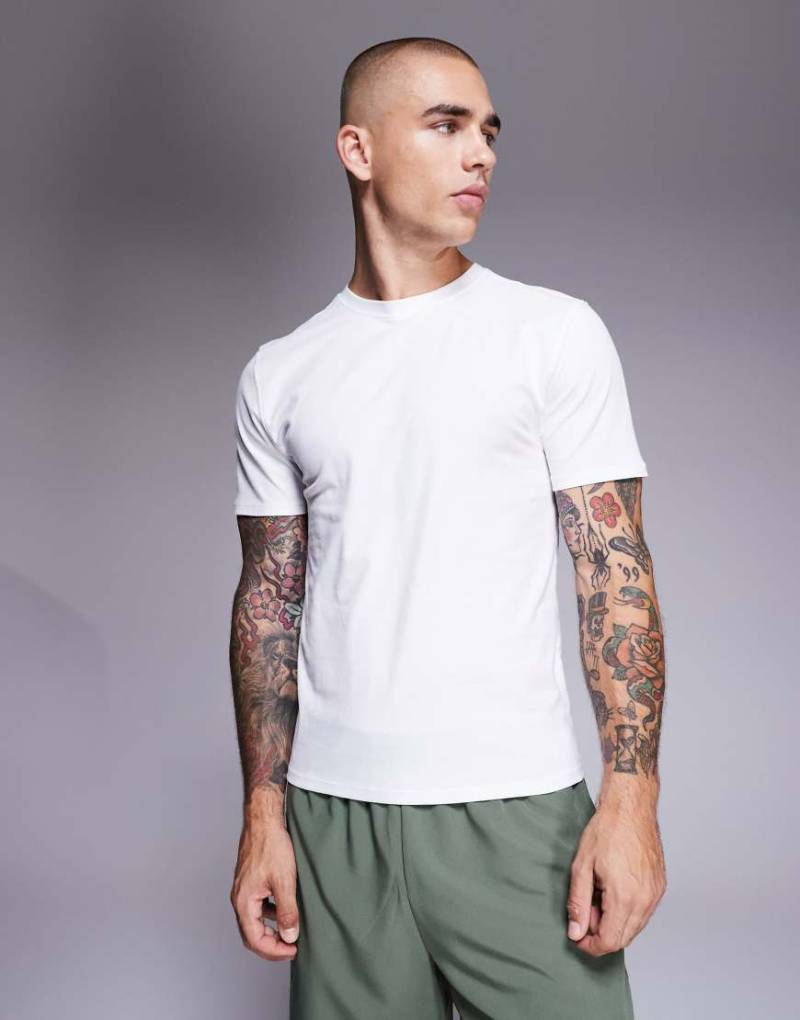 4505 - Eng anliegendes, knapp geschnittenes Trainings-T-Shirt aus schnelltrocknender Baumwolle in Weiß-Schwarz von 4505