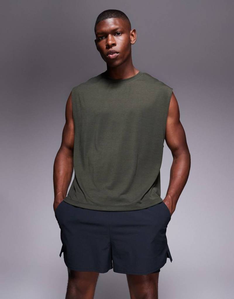 4505 - Schnelltrocknendes, kastiges Trainings-Tanktop aus Performance-Jersey in Khaki-Grün von 4505