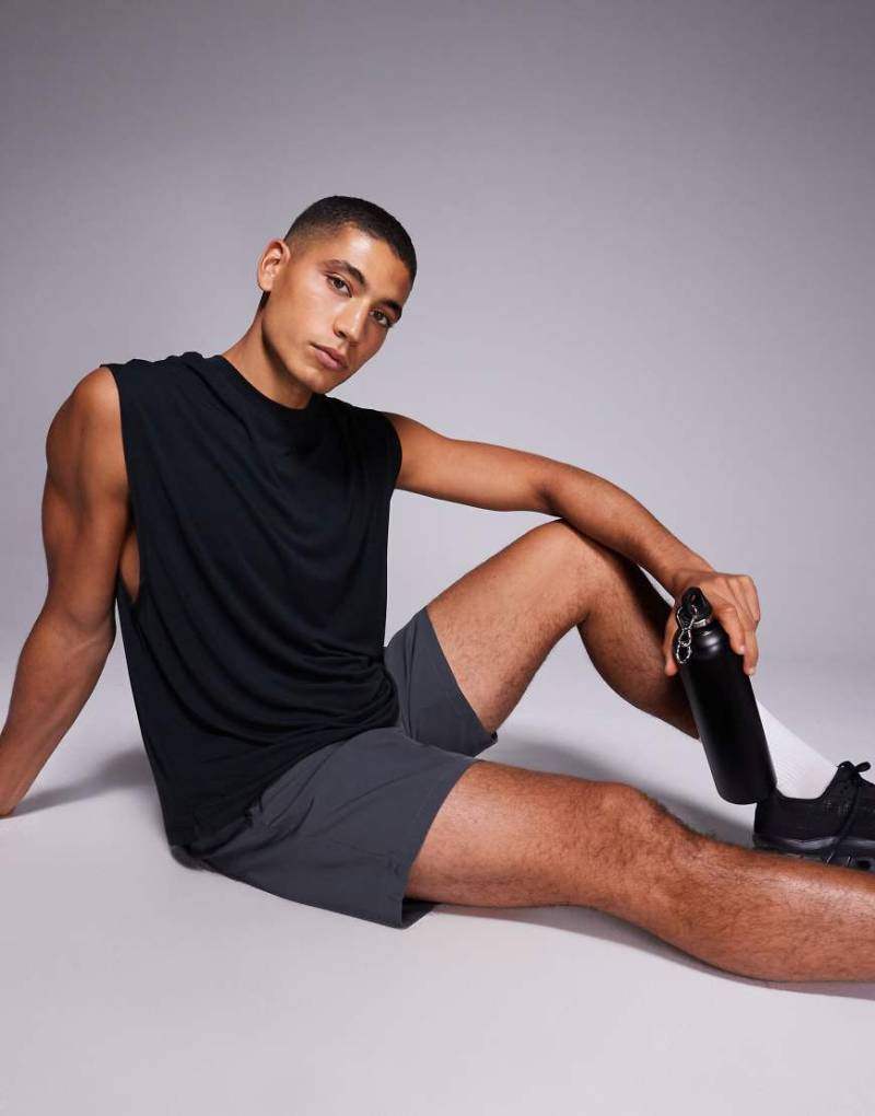 4505 - Schnelltrocknendes, kastiges Trainings-Tanktop aus Performance-Jersey in Schwarz von 4505