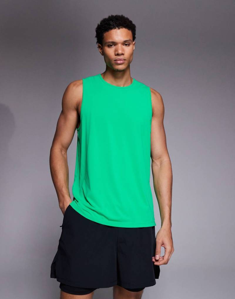 4505 - Schnelltrocknendes Lauf-Trägertop in Neongrün aus Nylon-Performance-Netzstoff von 4505