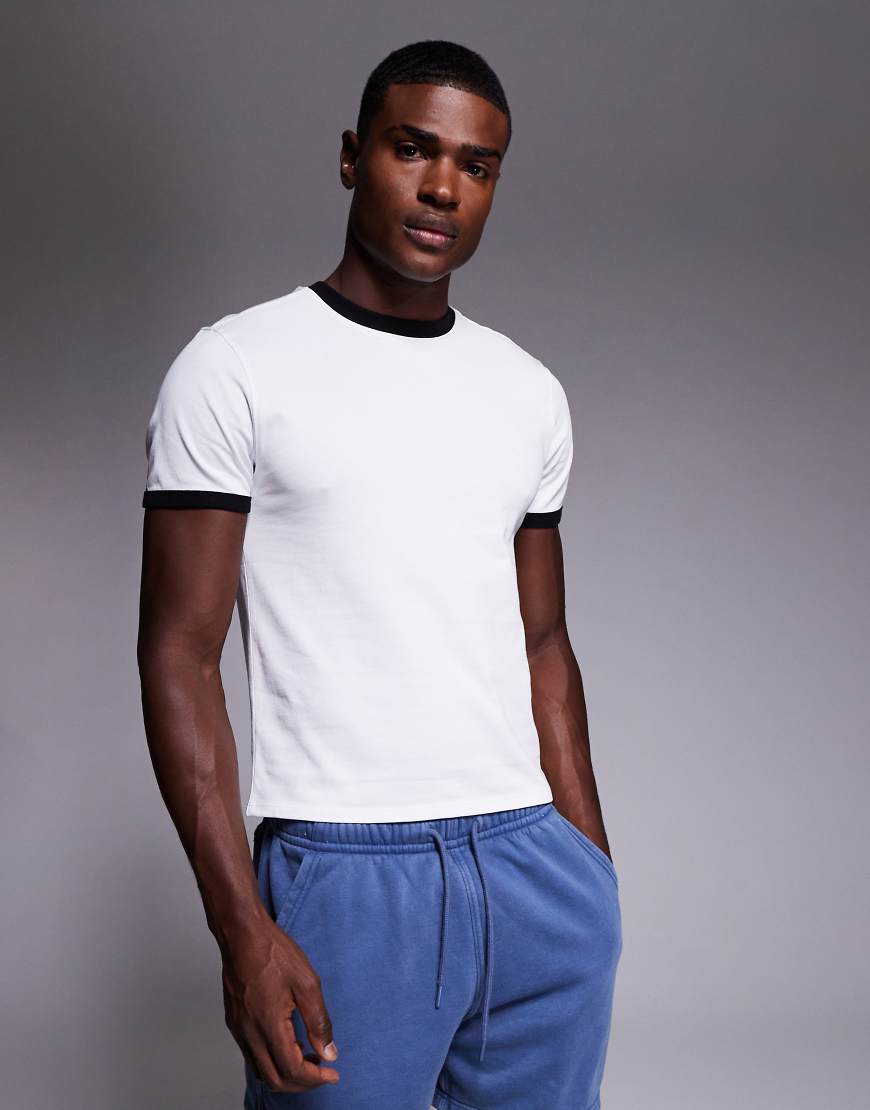 4505 - Sehr eng und knapp geschnittenes Ringer-T-Shirt aus Baumwolle in Weiß mit schnelltrocknendem Finish von 4505