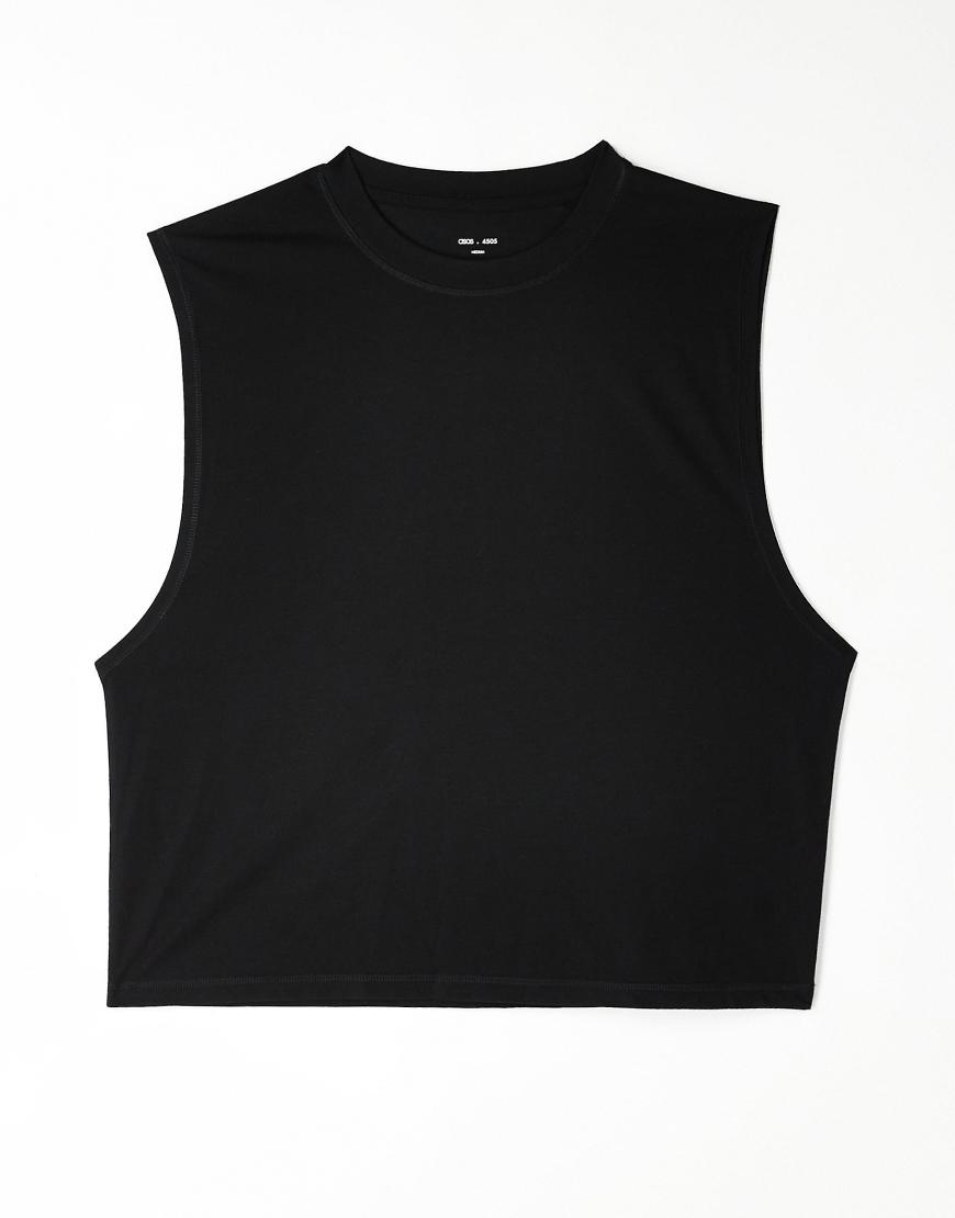 4505 - Sport-Tanktop in Schwarz im Cropped Fit aus schnelltrocknendem Netzstoff von 4505