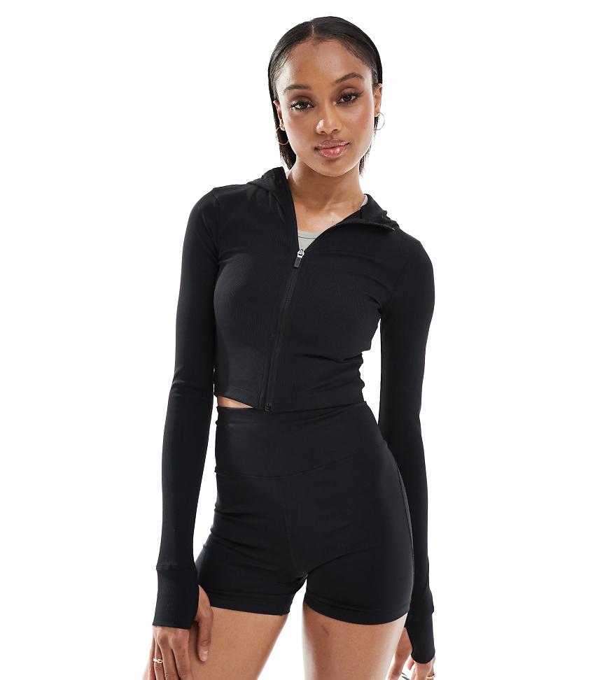 4505 Tall - Cropped Kapuzenpullover in Schwarz aus Active-Rippmaterial von 4505