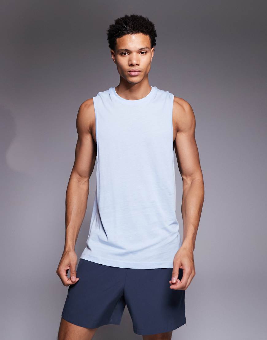 4505 - Yoga - Sport-Trägertop aus leichtem, schnell trocknendem Stoff in Himmelblau mit großen Armausschnitten von 4505