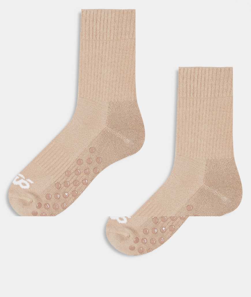 ASOS 4505 - 2er-Pack gerippte, rutschfeste Pilates-Socken in Milchkaffee-Beige-Neutral von 4505