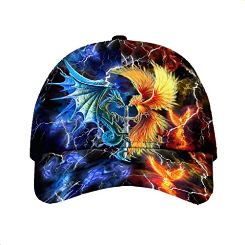 452 Herren Damen Baseball Kappe Mütze Feuer Und Kalter Drache Angeln Hüte Baumwolle Baseballmütze Reine Farbe Baseball Cap Für Golf Reisen Wander von 452