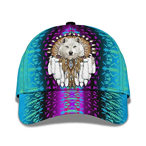 456 Baseball Cap Native American White Wolf Und Indigener Traumfängerhut 3D-Druck Baseballmütze Retro Golf Caps Outdoor Baseball Kappe Für Herren Teenager Damen von 456