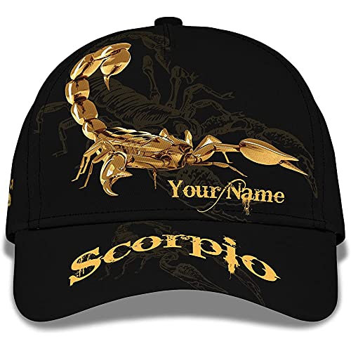 456 Baseballmütze Scorpion Scorpius 3D Fertigen Namen Mit Goldenem Skorpion-Symbol An Baseball Kappe Casual Sonnenblende Mütze Original Freizeit Basecap Für Teenager Herren Auf Reisen von 456