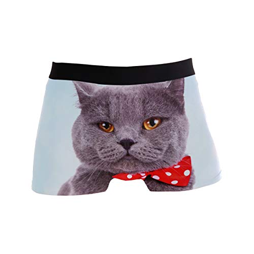 456 Katzen Graue Britische Große Rote Schleife Polka Dots Prints Herren Funktionsunterwäsche Weich Unterwäsche Bequeme Unterhosen Mit Stretch Sport Boxershorts L von 456