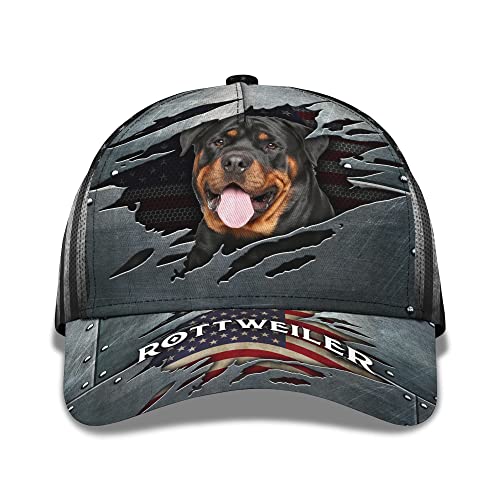 456 Sommer Kappe Happy Rottweiler Dog Doggy Und Amerikanische Flagge Baseballkappe Sonnenschutz Golf Hüte Leichtgewicht Capatmungsaktive Mütze Für Tennis Herren Damen von 456