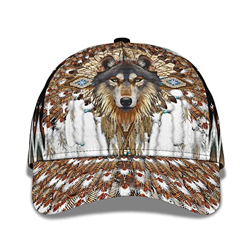 456 Trucker Baseballcap Native American Wolf Und Indigener Kopfschmuck Hutdruck Baseballkappe Unisex Baseballmütze Verstellbare Baseball Cap Für Damen Reisen Teenager von 456