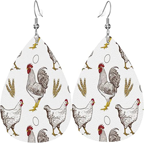 Ohrringe, Hahn Henne Huhn Hahn Henne Huhn Leder Ohrringe Damen Gedruckte Leder Tropfen Ohrringe Leichte Wassertropfen Ohrringe Für Geschenke Ornament Zubehör von 456