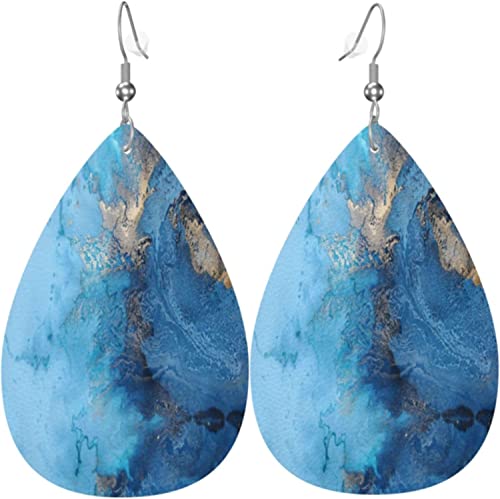 Ohrringe, Marmor Blau Gold Marmor Blau Gold Leder Ohrringe Gedruckte Teardrop Ohrringe Leichte Wassertropfen Ohrringe Für Frauen Zubehör Ornament von 456