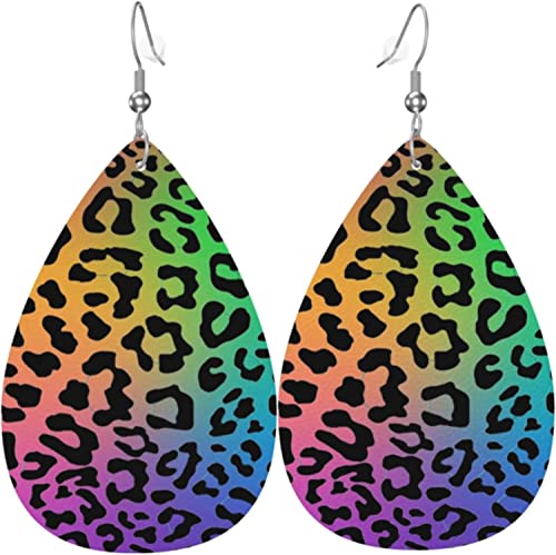 Ohrringe, Regenbogen-Leopard Regenbogen-Leopard Ohrringe Leder Gedruckte Damen Ohrringe Leichte Leder Ohrringe Damen Für Geschenke Frauen Ornament von 456