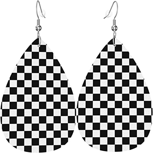 Ohrringe, Schwarz-Weiß-Schachbrettmuster Schwarz-Weiß-Schachbrettmuster Leder Ohrringe Mode Ohrring Damen Gedruckte Drop Ohrringe Für Frauen Geschenke Ornament von 456