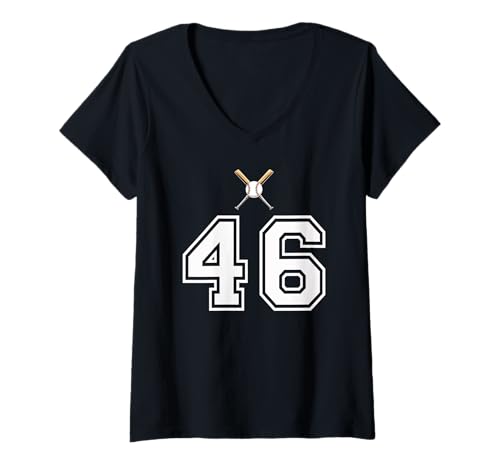 Damen 46 Nummer Baseball Style Vintage Weiß T-Shirt mit V-Ausschnitt Damen 46 Nummer Baseball Style Vintage Weiß T-Shirt mit V-Ausschnitt von 46 Nummer Baseball Style Weiß