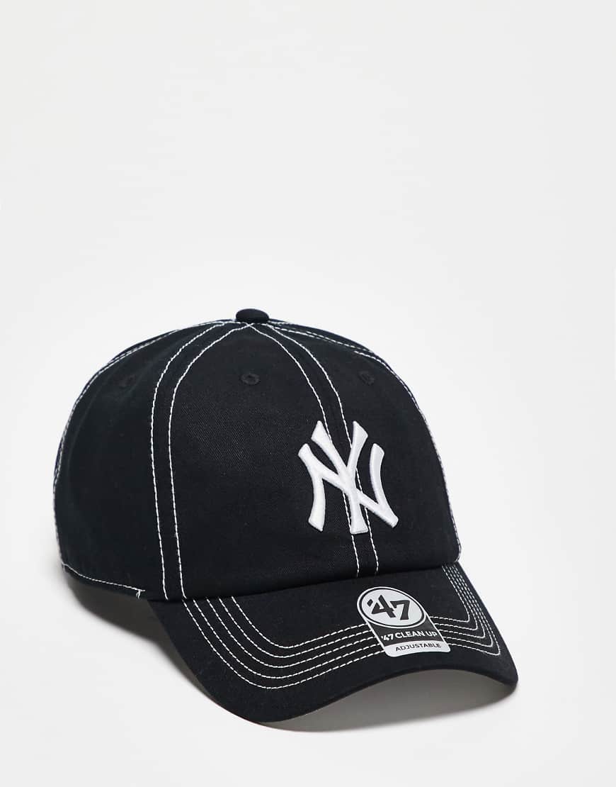47 Brand - Clean - Kappe in Schwarz mit Kontrastnähten und NY-Yankees-Logo von 47 Brand