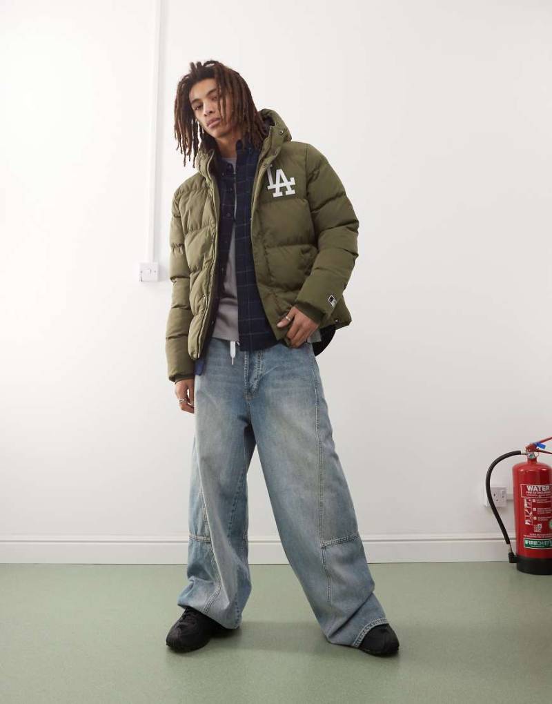 47 Brand - LA Dodgers - Wattierter Mantel in Khaki mit Kapuze-Grün von 47 Brand