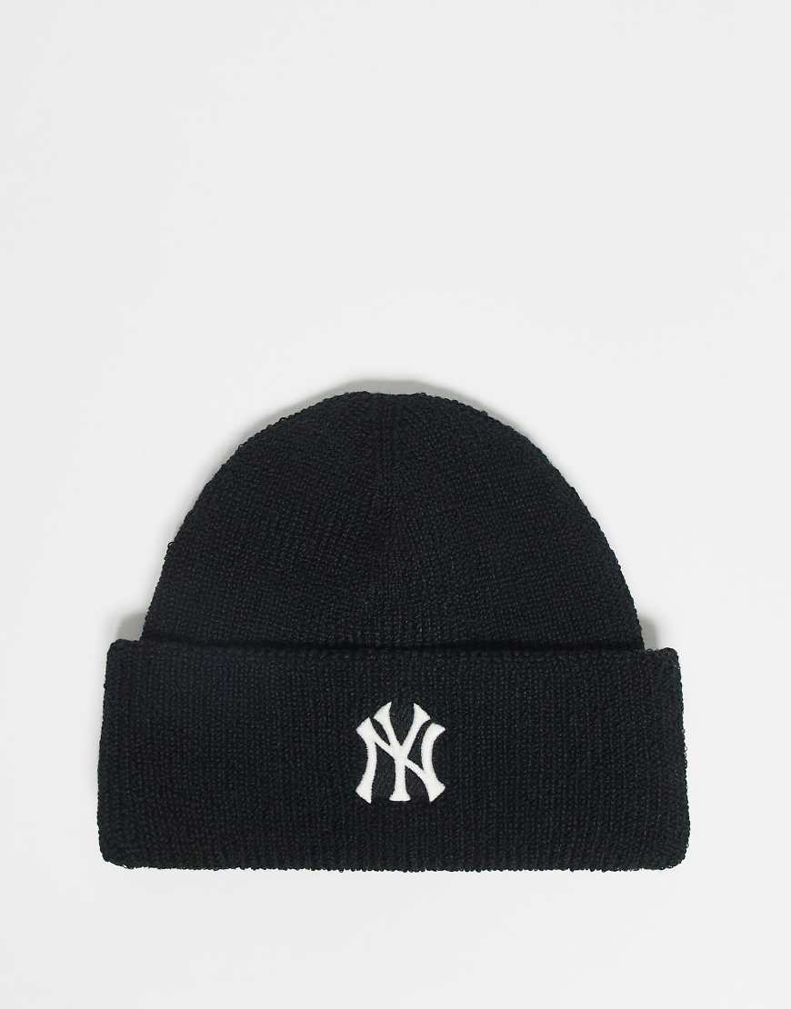 47 Brand - NY Yankees - Gerippte Strickmütze in Schwarz mit Umschlag von 47 Brand