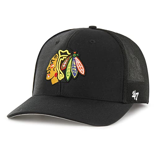 47 Brand Stretch-Fit Cap – TROPHY Chicago Blackhawks, Schwarz, Einheitsgr��e von '47